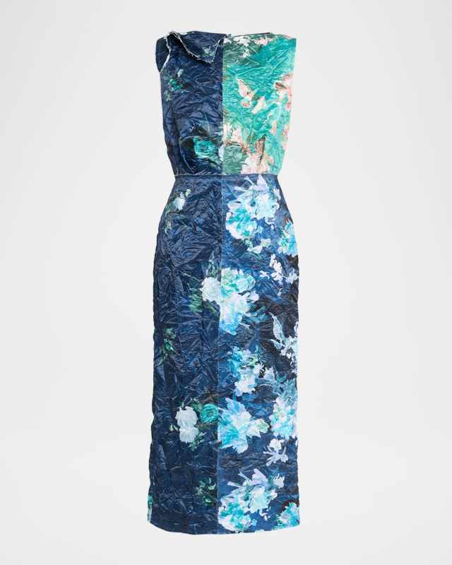 Reconstructed Crinkle Satin Sleeveless Midi Cocktail Dress